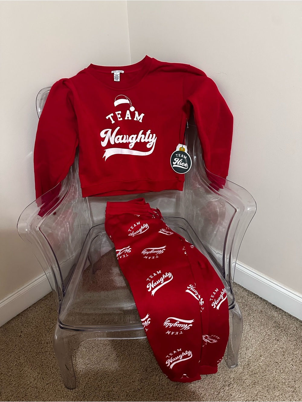 NWT Better Together Red 'Team Naughty' Sweatshirt and pant set